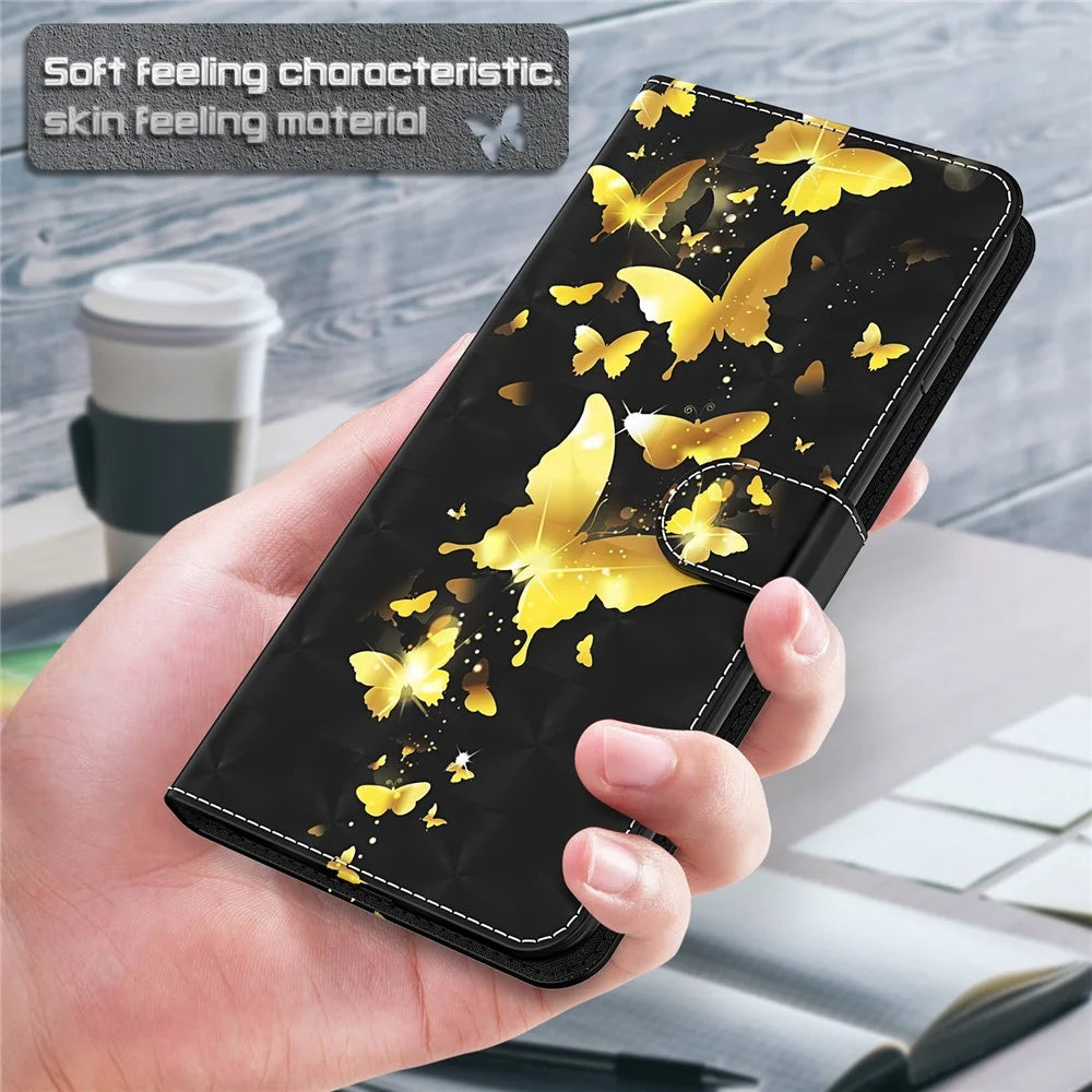 For Samsung Galaxy A23 4G / 5G (Global Version) PU Leather Magnetic Flip Cover 3D Creative Pattern Printing Stand Function Hand Strap Wallet Purse Case - Golden Butterflies - 7