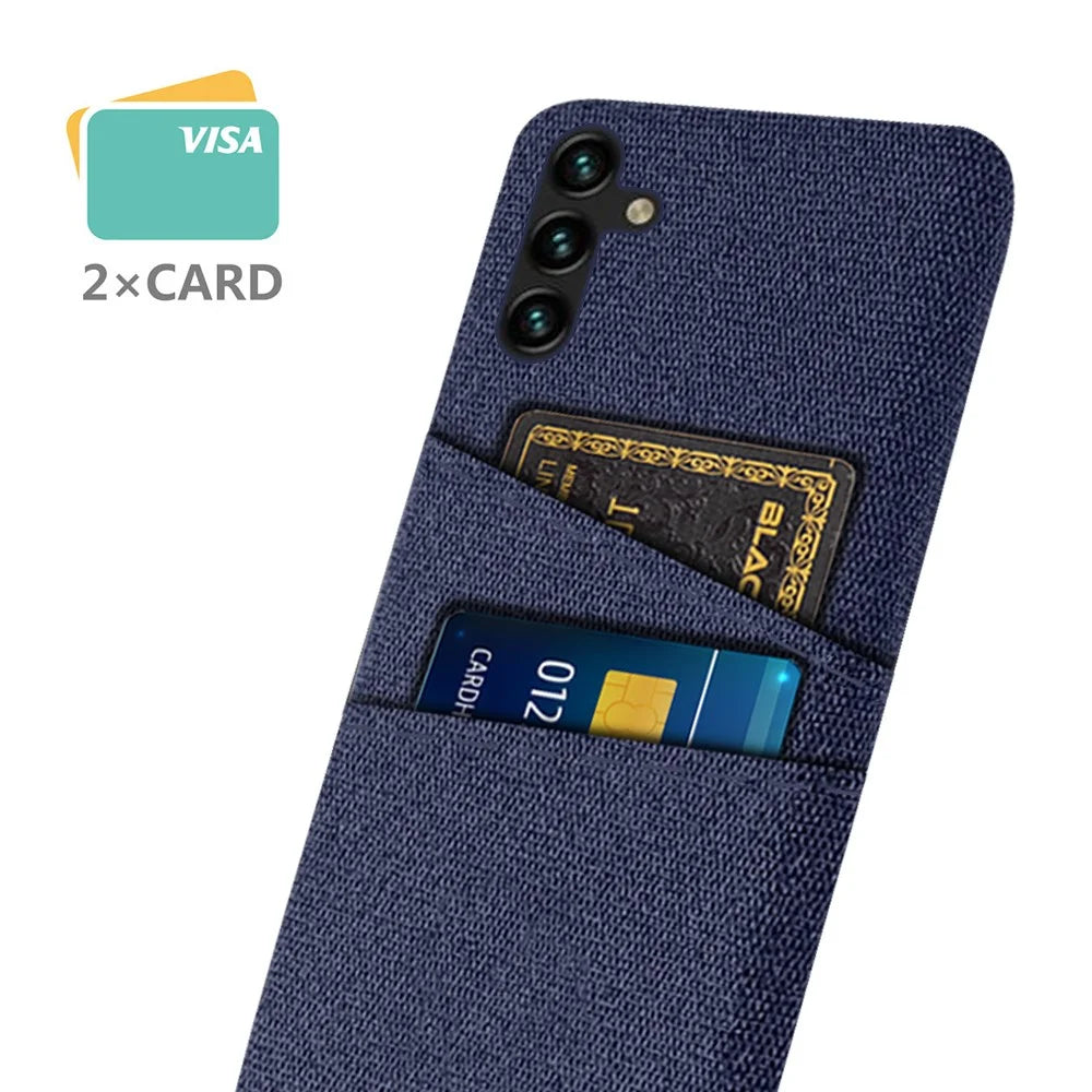 For Samsung Galaxy A13 5G Cloth Texture PC Phone Case Cover with Dual Card Slots - Blue - 2