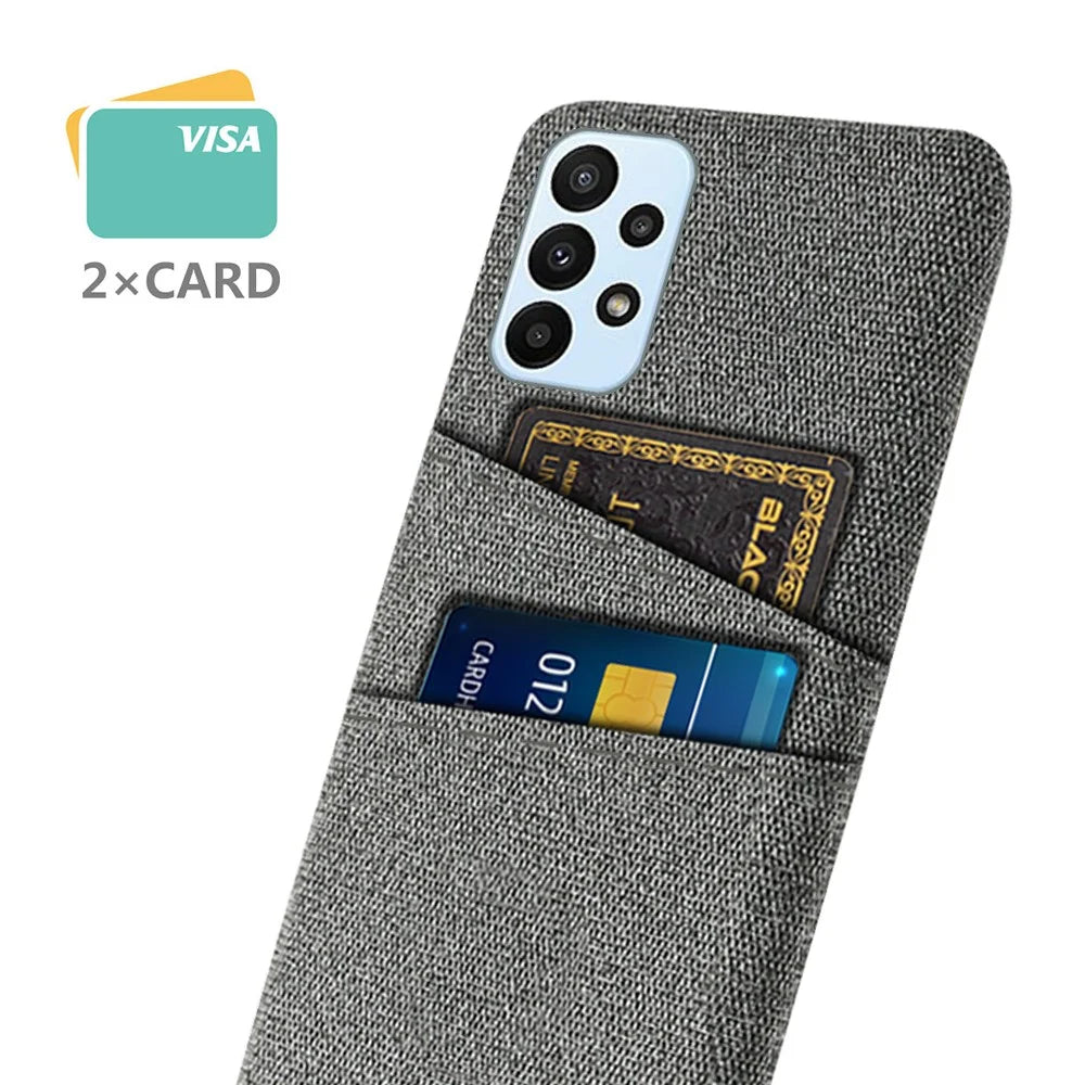 For Samsung Galaxy A23 4G / 5G (Global Version) Cloth + PC Phone Cover Anti-dust Cloth Texture Multifunction Dual Card Slots Cell Phone Case - Grey - 2