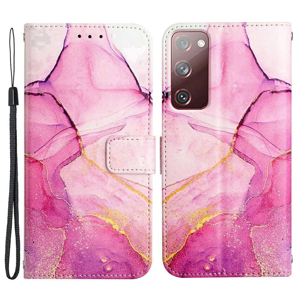 YB Pattern Printing Leather Series-5 for Samsung Galaxy S20 FE 2022/S20 FE 4G/S20 FE 5G/S20 Lite/S20 Fan Edition/S20 Fan Edition 5G Marble Pattern Leather Case Wallet Stand Phone Shell - Pink Purple Gold LS001 - 1