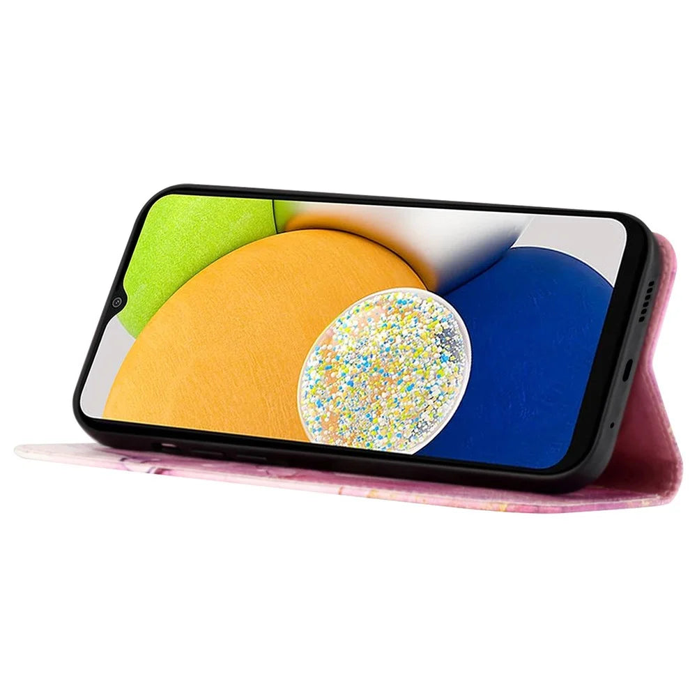 YB Pattern Printing Series-5 for Samsung Galaxy A13 4G Marble Pattern PU Leather Flip Protective Cover Magnetic Closure Wallet Soft TPU Stand Case with Strap - Pink Purple Gold LS001 - 4