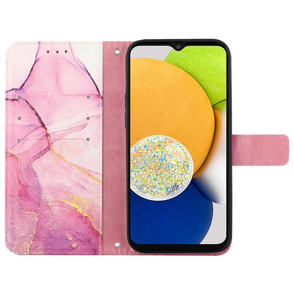 YB Pattern Printing Series-5 for Samsung Galaxy A13 4G Marble Pattern PU Leather Flip Protective Cover Magnetic Closure Wallet Soft TPU Stand Case with Strap - Pink Purple Gold LS001 - 5