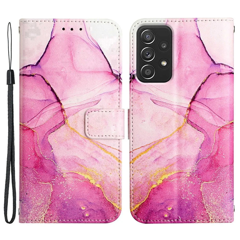 YB Pattern Printing Series-5 for Samsung Galaxy A23 4G / 5G (Global Version) Marble Pattern PU Leather Stand Flip Case Wallet Magnetic Clasp Shockproof Protection Cover with Strap - Pink Purple Gold LS001 - 1