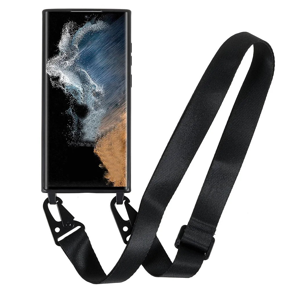 Soft Frosted Surface TPU Phone Cover for Samsung Galaxy S22 Ultra 5G, Anti-Collision Slim Back Case with Wide Strap - Black - 2