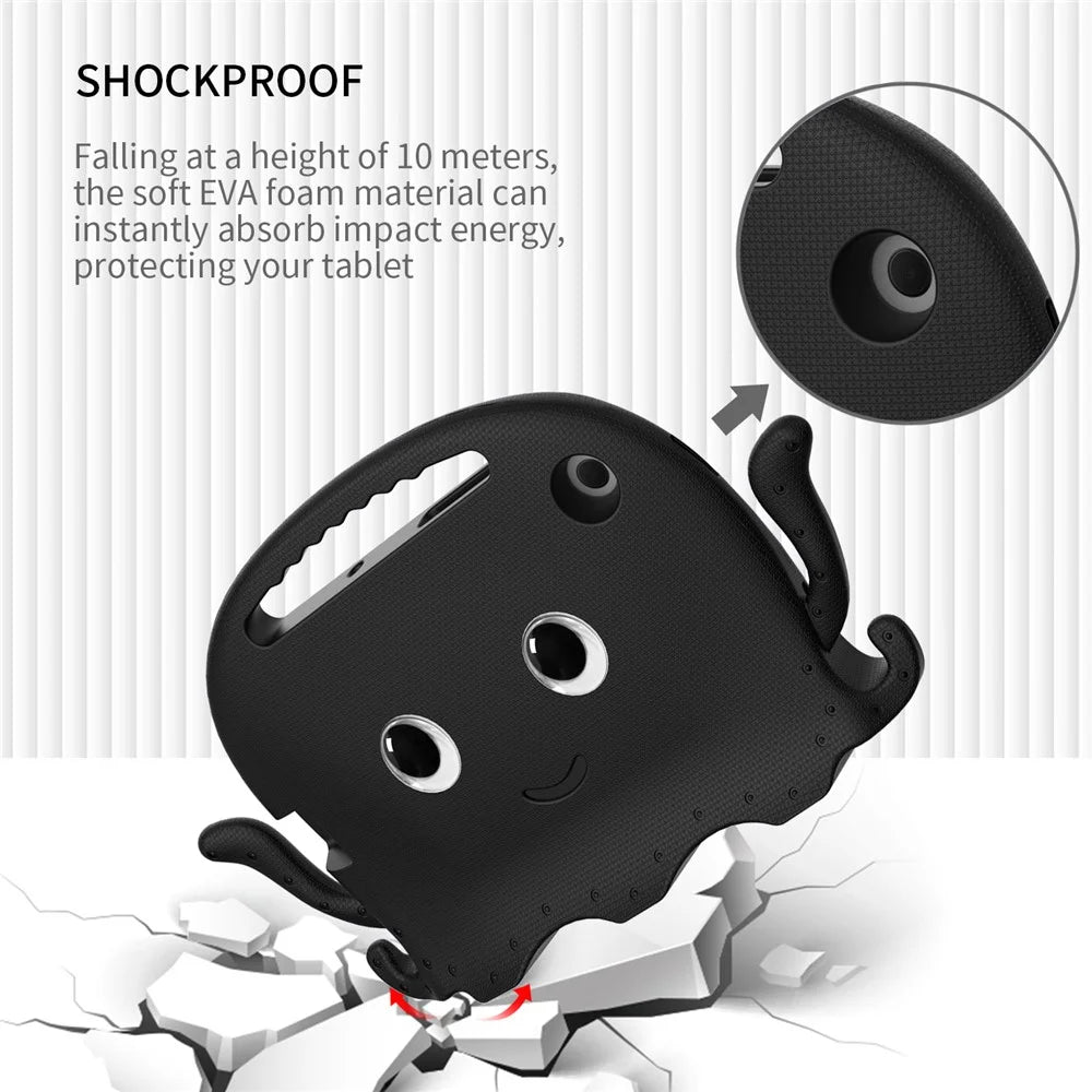 For Samsung Galaxy Tab A7 10.4 (2022) / (2020) Octopus EVA Tablet Case Pen Slot Design Shockproof Cover with Handle - Black - 3