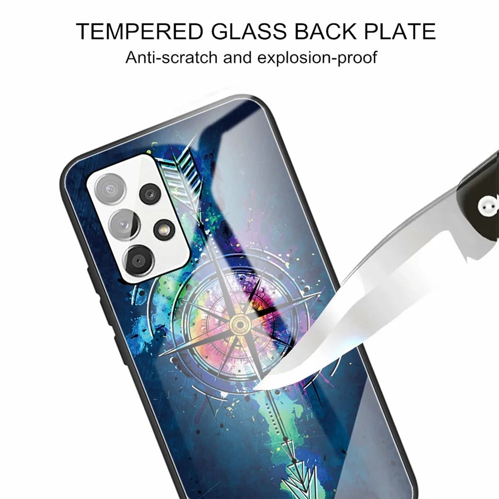 For Samsung Galaxy A13 4G Scratch-resistant Drop-proof Pattern Printing Design Tempered Glass Back + Soft TPU Case - Arrow - 2