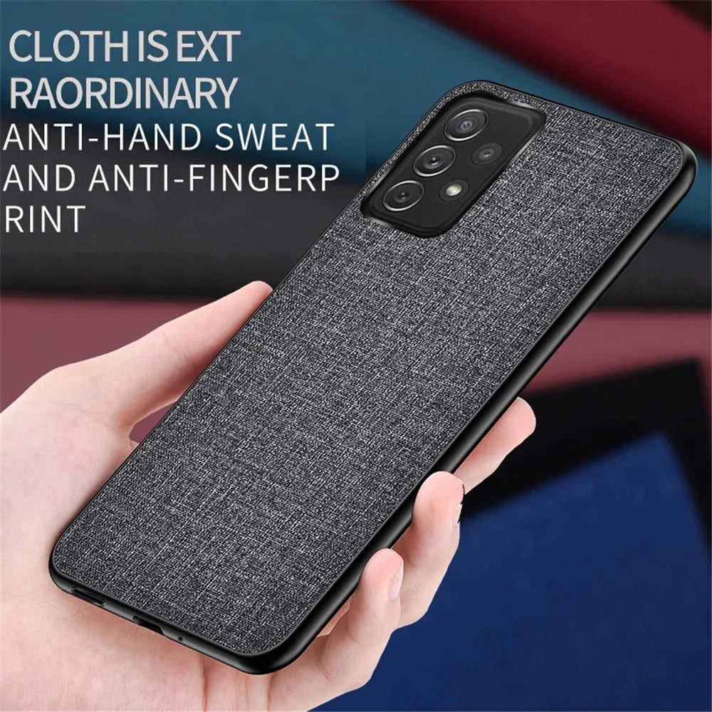 For Samsung Galaxy A73 5G Anti-scratch Splicing Cloth Texture PU Leather Coating Phone Cover Hybrid TPU + PC Drop-proof Case - Grey - 2