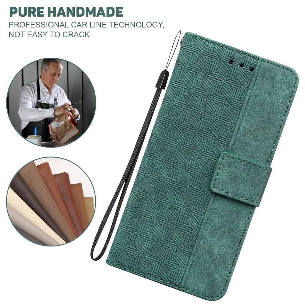 For Samsung Galaxy M23 5G/F23 5G PU Leather Case Magnetic Closure Geometric Pattern Imprinted Stand Wallet Shockproof Flip Cover with Strap - Green - 4