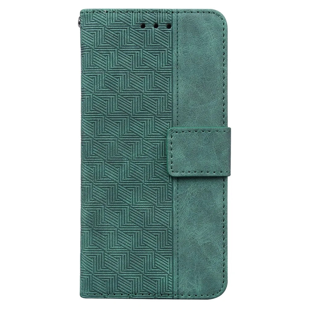 For Samsung Galaxy M23 5G/F23 5G PU Leather Case Magnetic Closure Geometric Pattern Imprinted Stand Wallet Shockproof Flip Cover with Strap - Green - 6