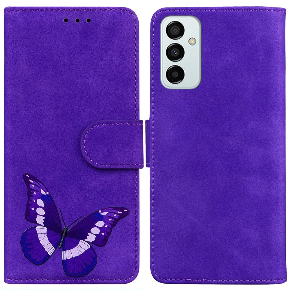 For Samsung Galaxy M23 5G/F23 5G Printed Butterfly Pattern Wallet Case Folding Stand PU Leather Magnetic Protect Flip Cover - Purple - 1