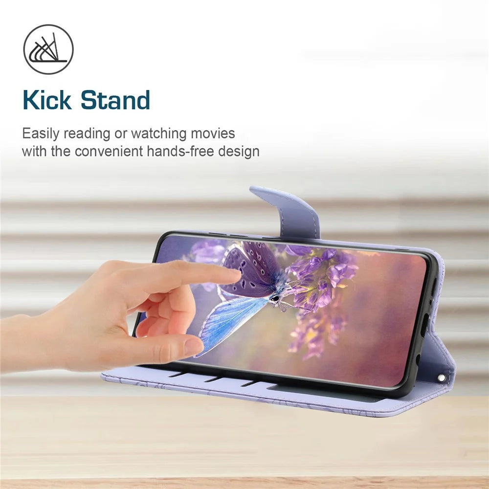 Wallet Phone Case for Samsung Galaxy A03s (166.5mm) PU Leather Cover Butterflies Imprint Anti-fall Stand Case with Strap - Purple - 4