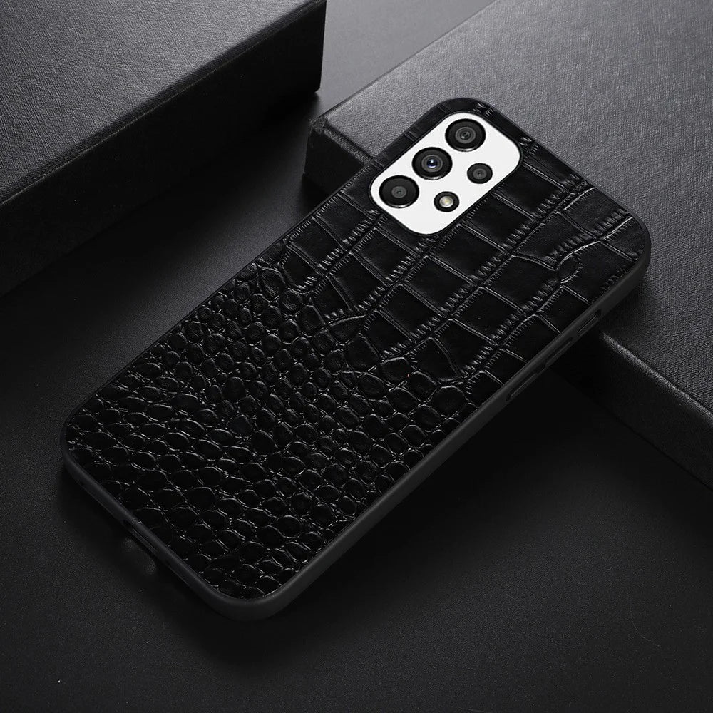 For Samsung Galaxy A53 5G Crocodile Texture Mobile Phone Case Genuine Cowhide Leather Coated PC + TPU Cover - Black - 2
