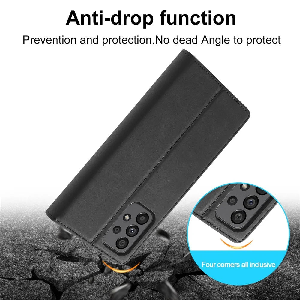 LC.IMEEKE Wallet Style Case for Samsung Galaxy A73 5G, Anti-scratch Well-protected Stand PU Leather Strong Magnetic Suction Phone Cover - Black - 6