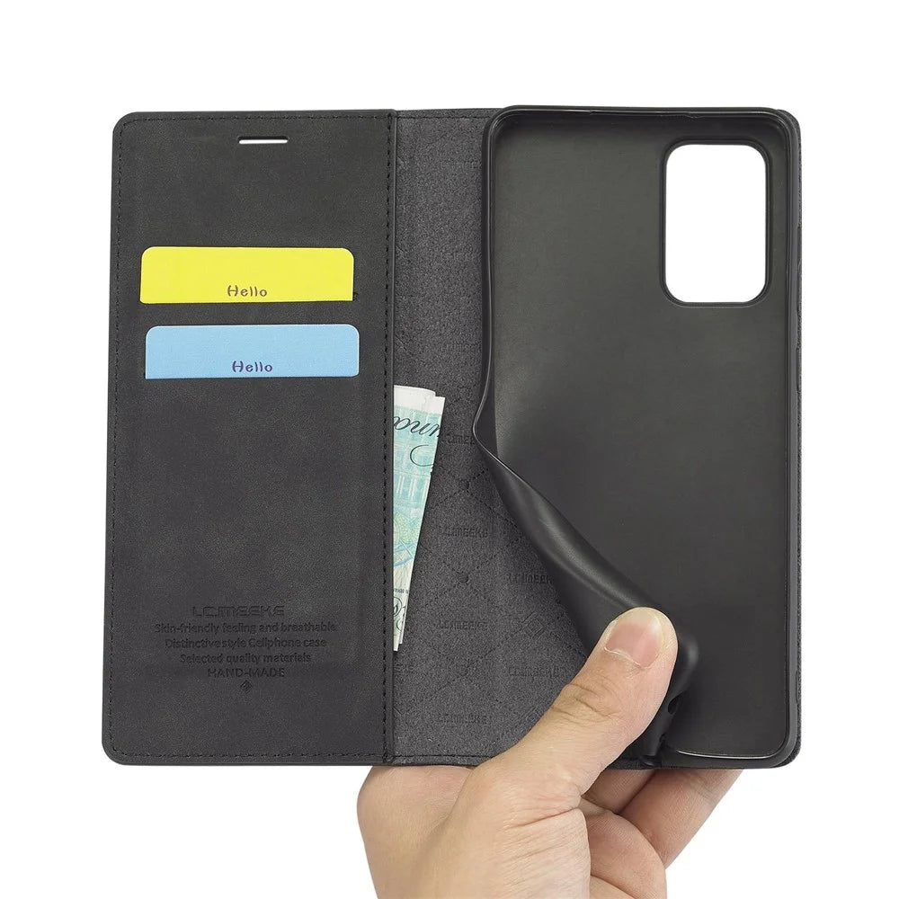 LC.IMEEKE Wallet Style Case for Samsung Galaxy A73 5G, Anti-scratch Well-protected Stand PU Leather Strong Magnetic Suction Phone Cover - Black - 7