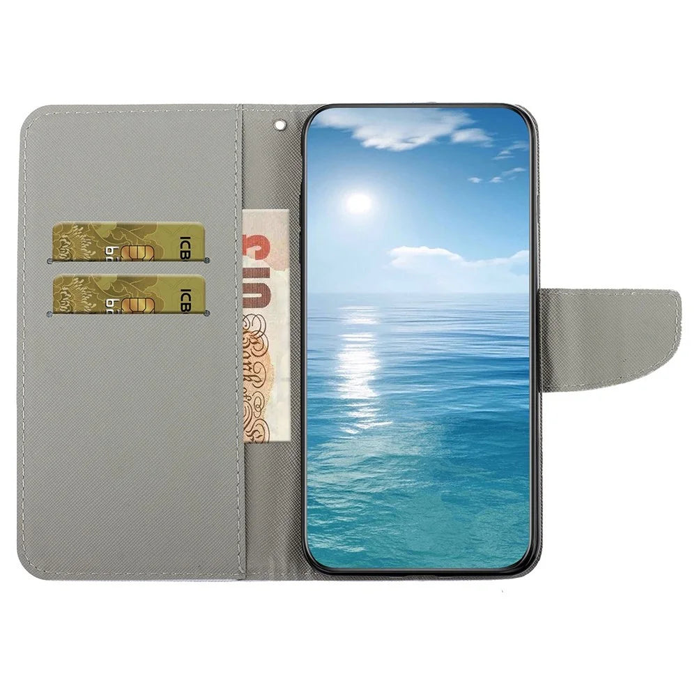 Pattern-Printing Cross Texture PU Leather Case for Samsung Galaxy A73 5G, Folio Flip Leather Wallet Stand Phone Shell with Strap - Daisy - 2