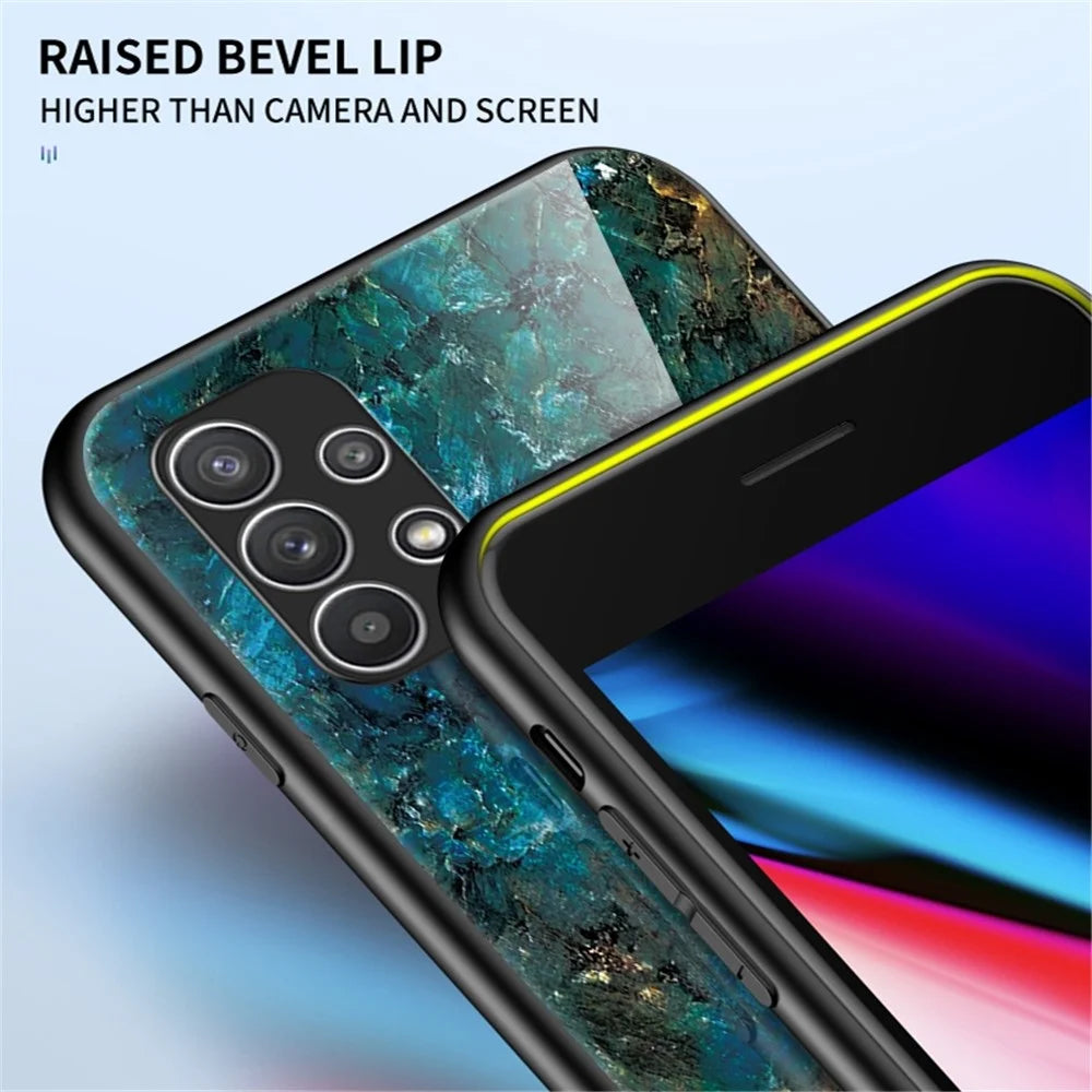 For Samsung Galaxy A23 5G (Global Version) / 4G Smooth Touch Marble Pattern Tempered Glass + PC + TPU Anti-fingerprint Phone Cover Case - Black Marble - 3