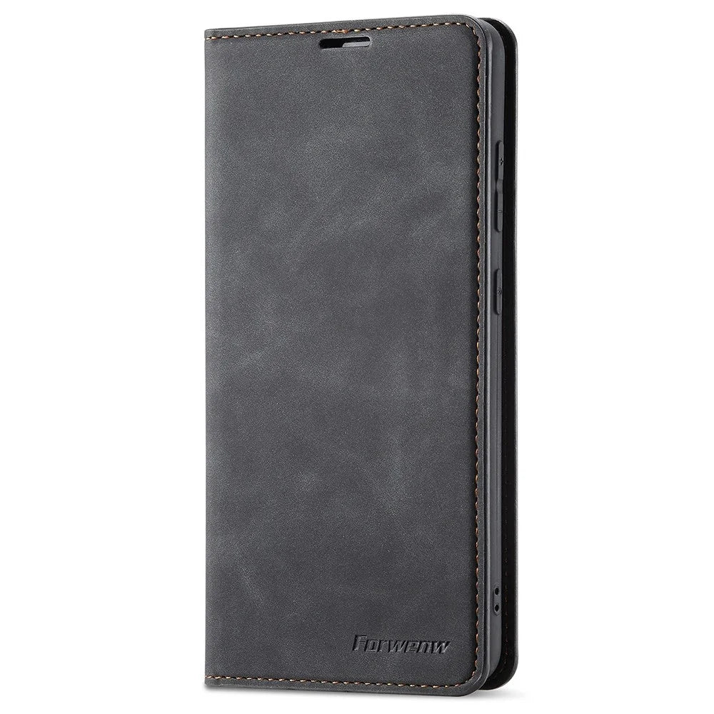 FORWENW for Samsung Galaxy A33 5G Fantasy Series Skin-touch Shockproof Anti-scratch PU Leather Stand Wallet Style Phone Case - Black - 6