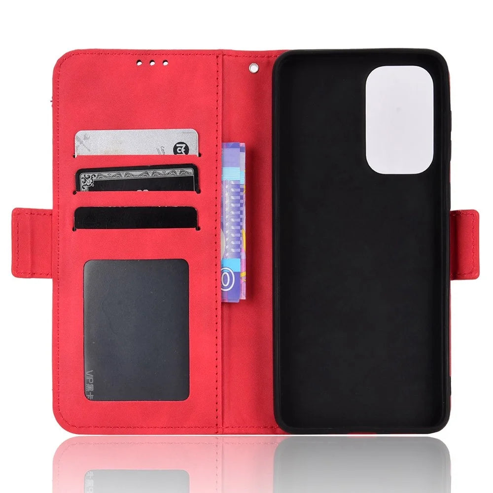 For Samsung Galaxy A33 5G Multiple Card Slots Phone Cover PU Leather Wallet Stand Folio Flip Case - Red - 4