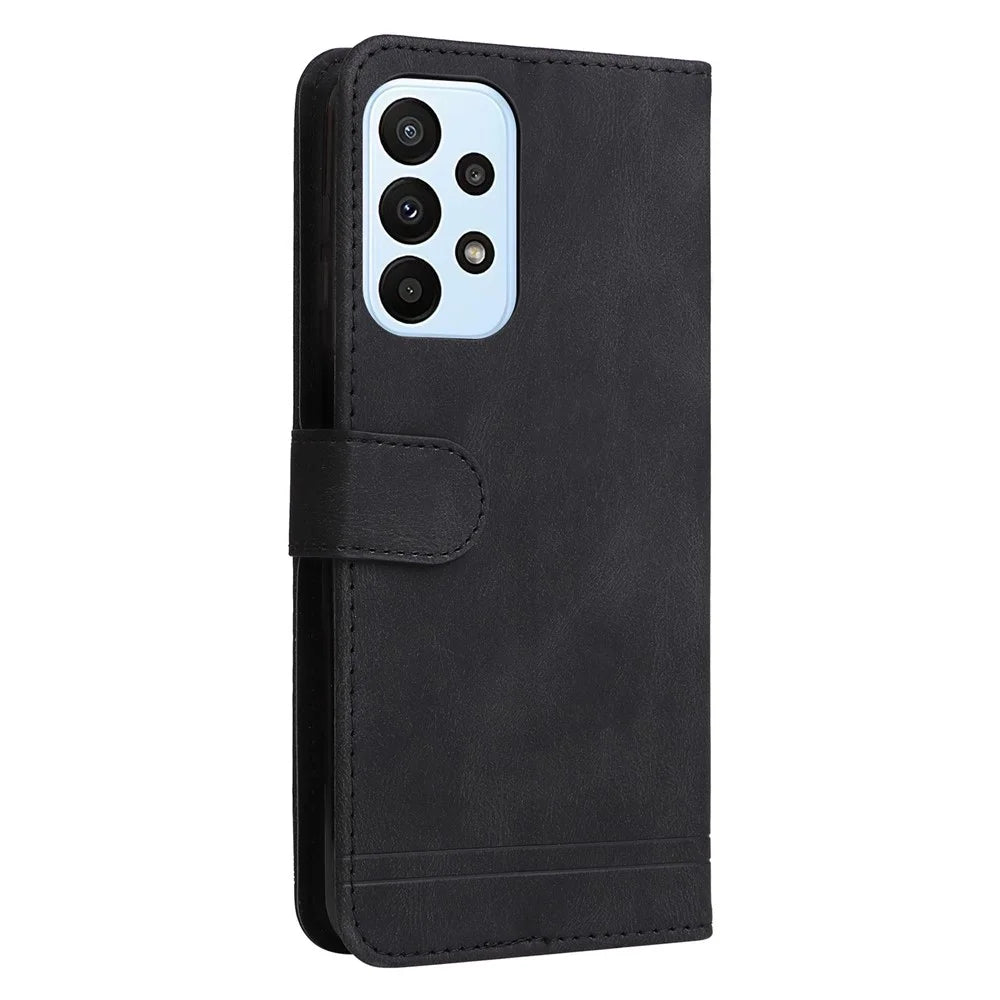 For Samsung Galaxy A23 5G (Global) / 4G / M23 5G / F23 5G Leather Wallet Cases Skin Touch Phone Cover Stand with Strap - Black - 6