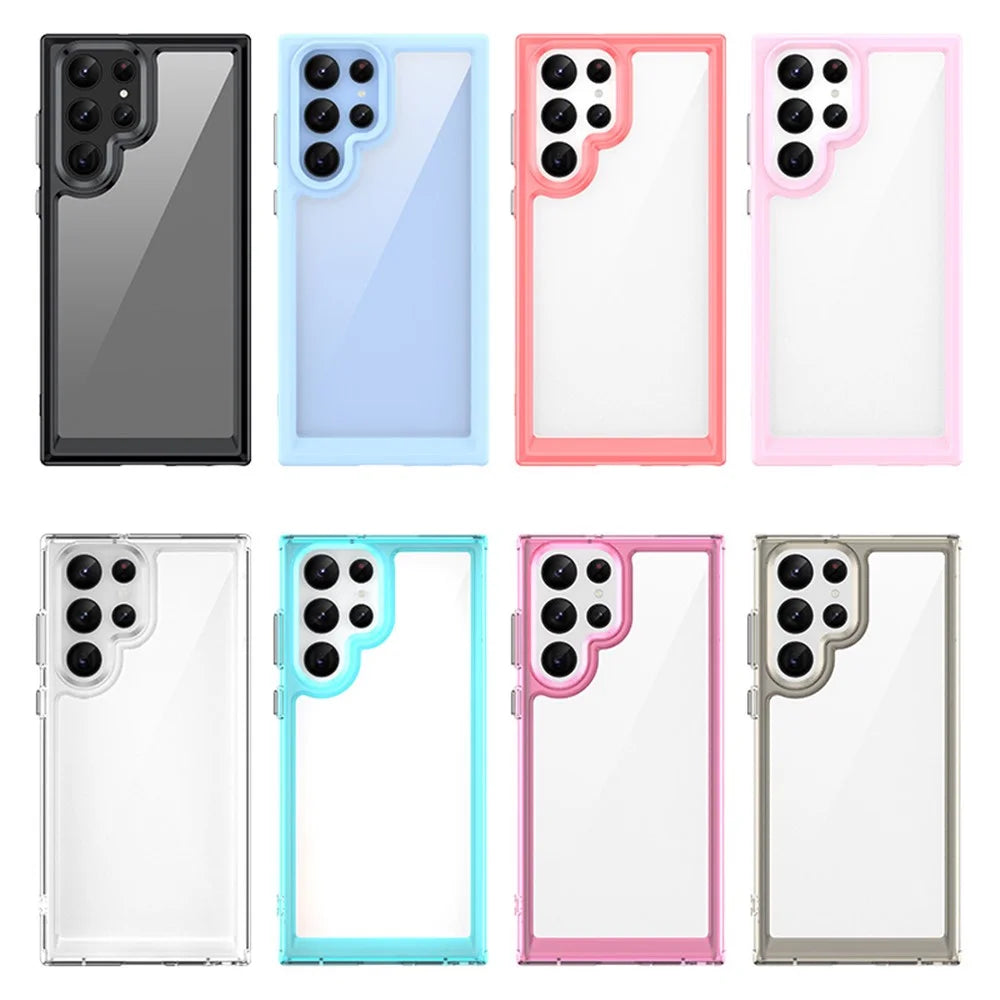 For Samsung Galaxy S22 Ultra 5G TPU + Acrylic Back Cover Anti-fall Clear Phone Case with Independent PC Buttons - Black - 6