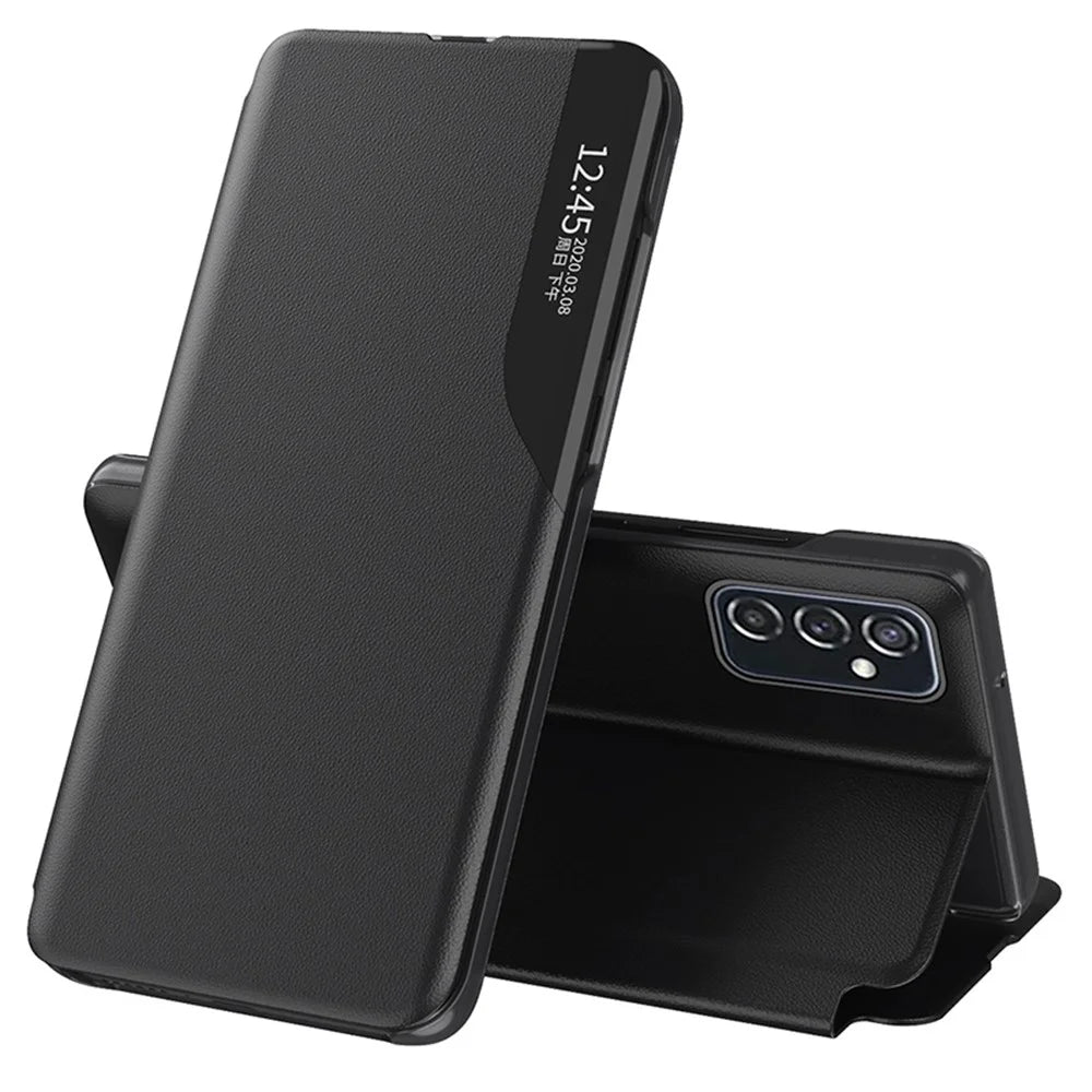 For Samsung Galaxy M23 5G/F23 5G View Window PU Leather Protective Cover Stand Design Phone Case - Black - 1