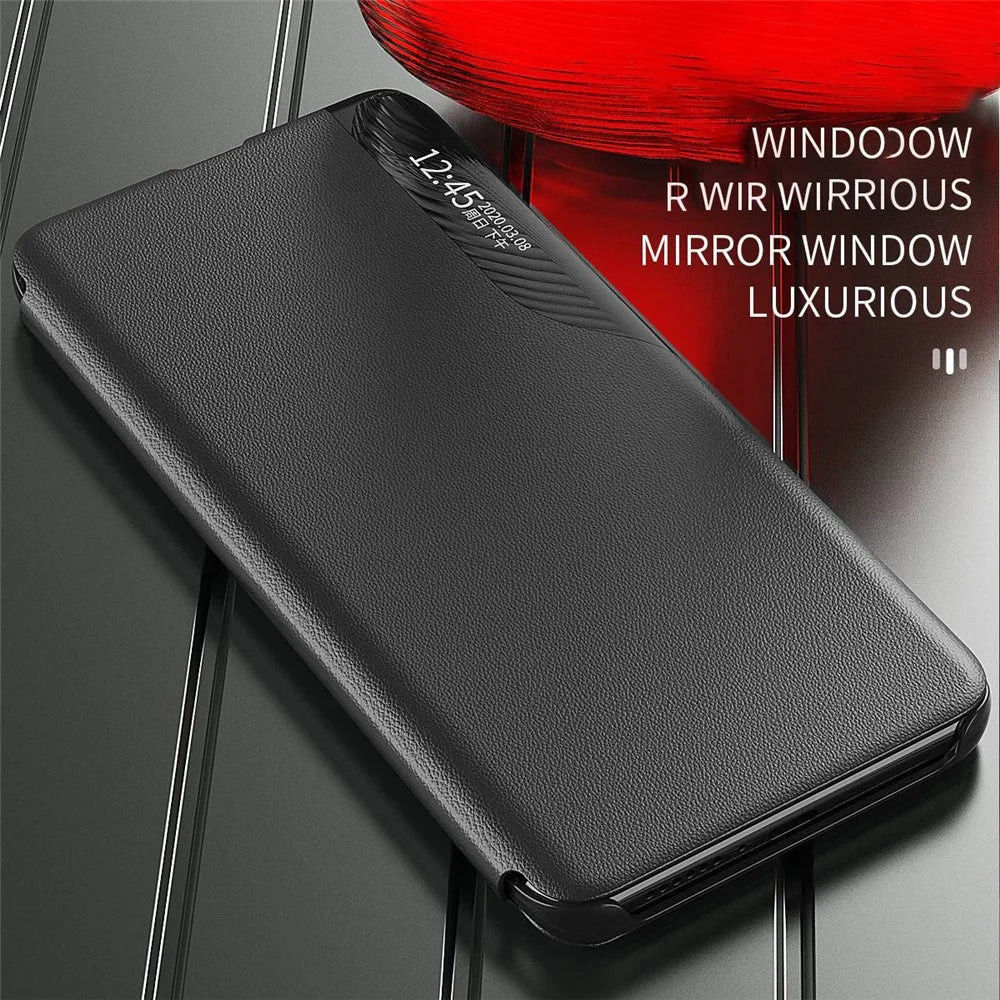 For Samsung Galaxy M23 5G/F23 5G View Window PU Leather Protective Cover Stand Design Phone Case - Black - 6