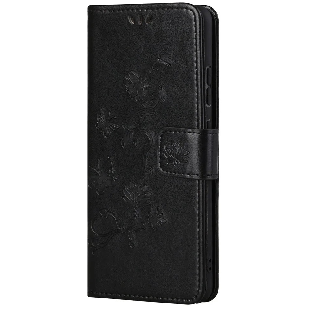 For Samsung Galaxy M23 5G/F23 5G Imprinted Butterfly Flower Pattern Leather Case Wallet Stand Cover with Strap - Black - 4