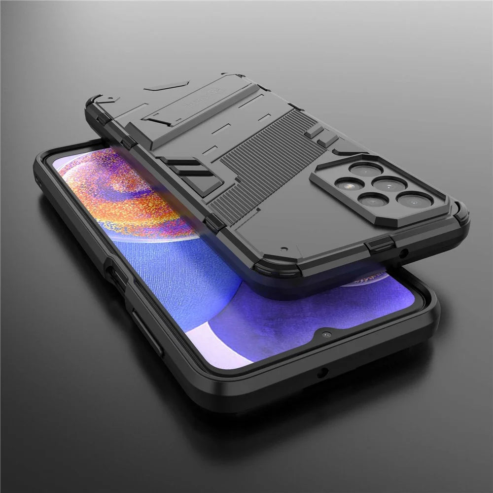 For Samsung Galaxy A23 5G (Global Version) / 4G Shockproof Armor Cover Hard PC Soft TPU Protective Phone Case with Kickstand - Black - 6