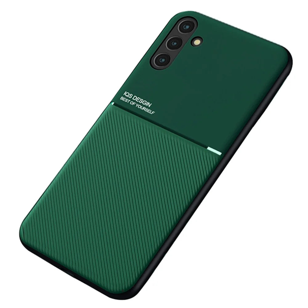 For Samsung Galaxy A13 5G Magnetic Holder Metal Sheet Phone Case Imprinted PU Leather + TPU Cover - Green - 1