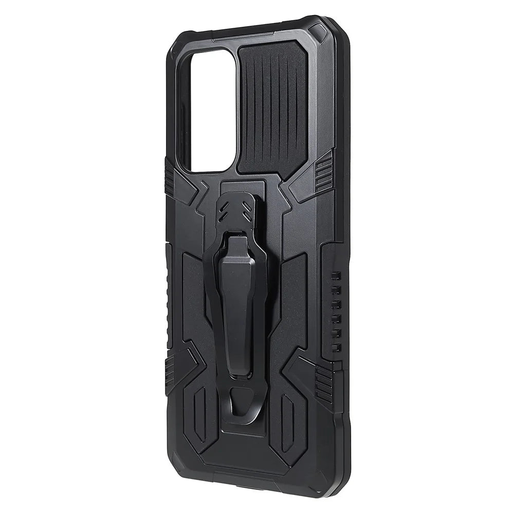 MechWarrior Project for Samsung Galaxy A33 5G Well-protected Anti-fall Built-in Metal Sheet Hybrid Hard PC Soft TPU Case with Back Clip Kickstand - Black - 4