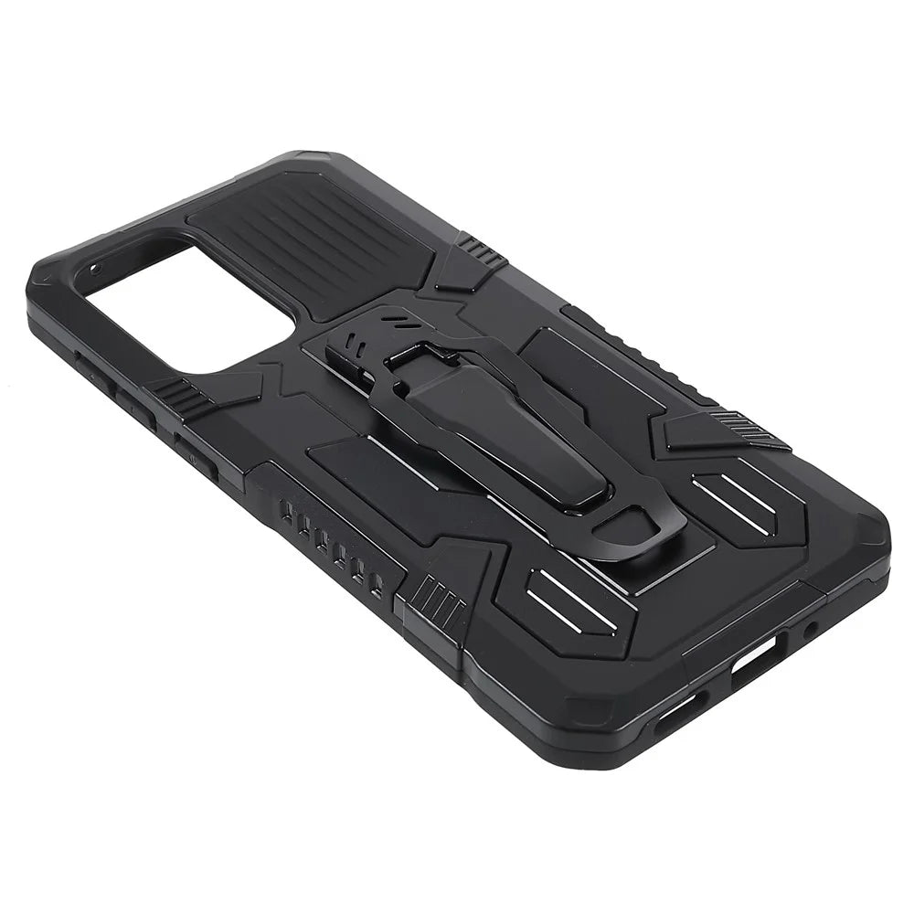 MechWarrior Project for Samsung Galaxy A33 5G Well-protected Anti-fall Built-in Metal Sheet Hybrid Hard PC Soft TPU Case with Back Clip Kickstand - Black - 6