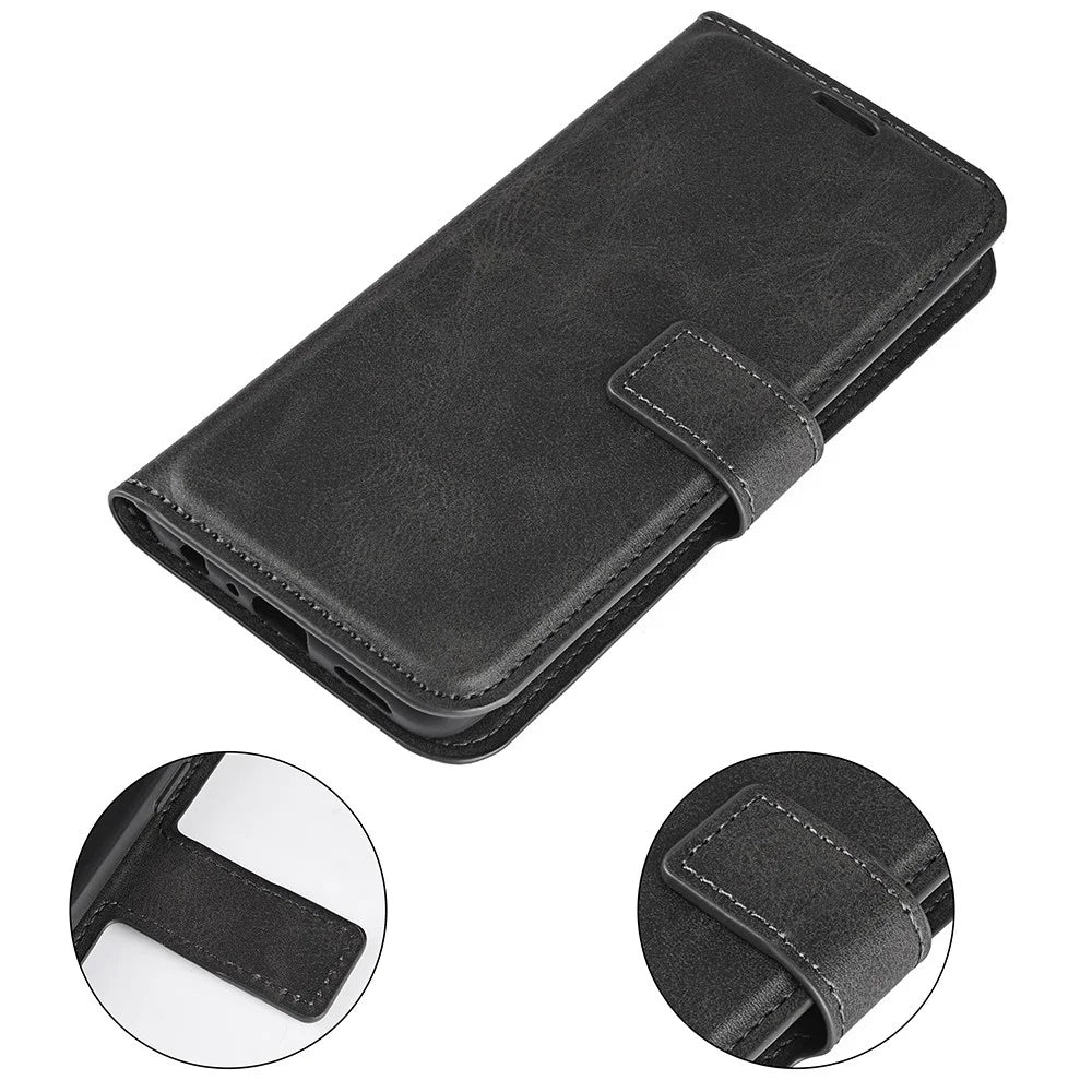 For Samsung Galaxy M33 5G (Global Version) Magnetic Clasp Textured PU Leather Stand Phone Case Wallet Folio Flip Cover - Black - 6