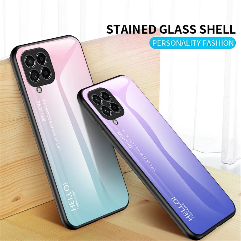 For Samsung Galaxy M33 5G (Global Version) All-inclusive Protection Anti-fall Color Gradient Tempered Glass + PC + TPU Phone Case Shell - Red - 5