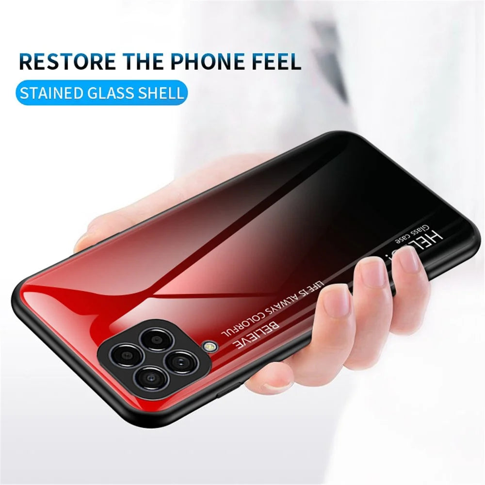 For Samsung Galaxy M33 5G (Global Version) All-inclusive Protection Anti-fall Color Gradient Tempered Glass + PC + TPU Phone Case Shell - Red - 6