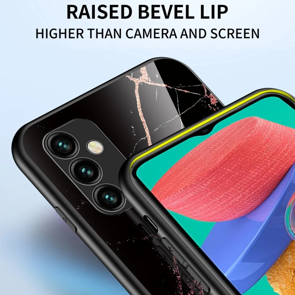 For Samsung Galaxy M23 5G/F23 5G Marble Pattern Tempered Glass + PC + TPU Stylish Scratch-resistant Smartphone Case - Emerald Marble - 5