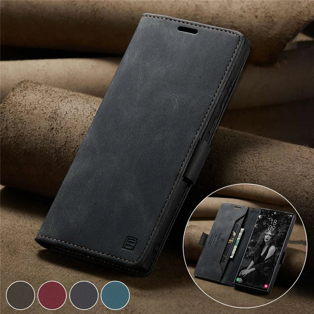 AUTSPACE A01 Series for Samsung Galaxy S22 Ultra 5G PU Leather Case RFID Blocking Wallet Flip Stand Cover - Black - 4