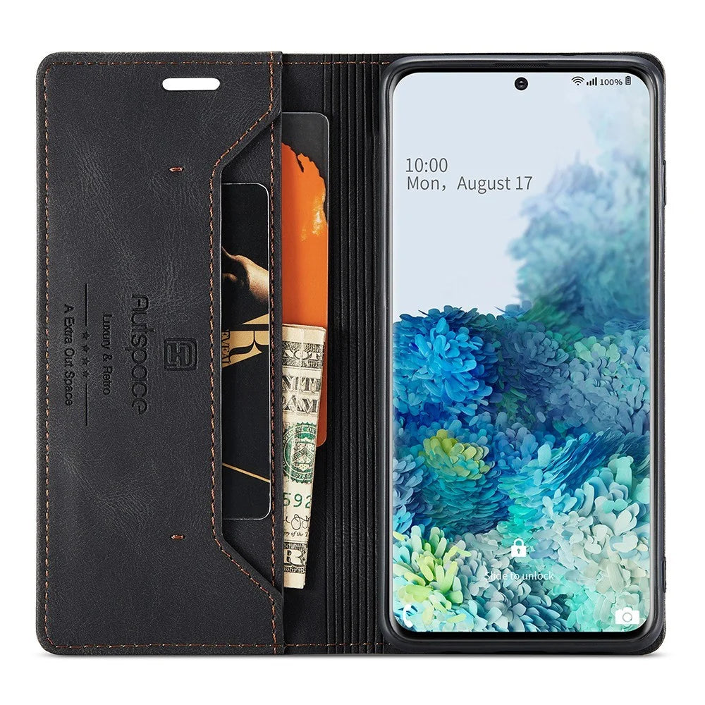 AUTSPACE A01 Series for Samsung Galaxy S20 Plus 4G/5G PU Leather Case RFID Blocking Wallet Flip Stand Cover - Black - 2