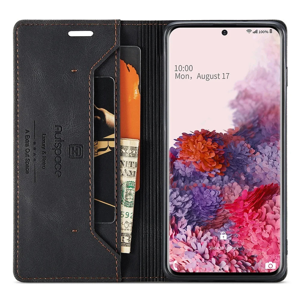 AUTSPACE A01 Series for Samsung Galaxy S20 4G/5G PU Leather Case RFID Blocking Wallet Flip Stand Cover - Black - 2