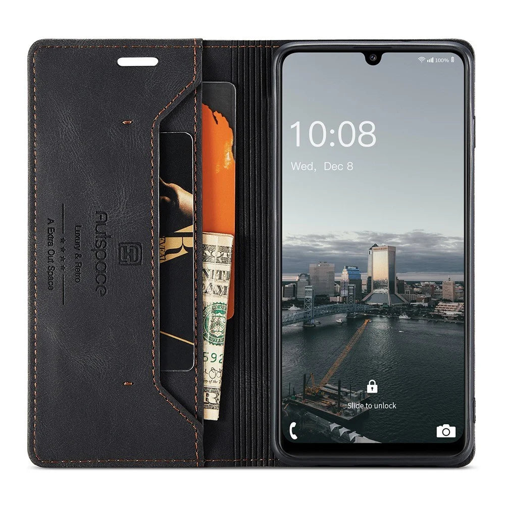 AUTSPACE A01 Series for Samsung Galaxy A33 5G PU Leather Case RFID Blocking Vintage Wallet Stand Flip Cover - Black - 2