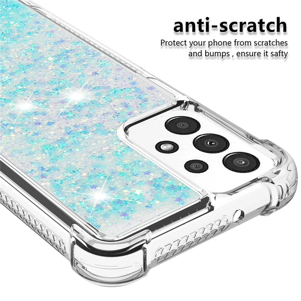 For Samsung Galaxy A13 4G TPU Case Glitter Quicksand Shockproof Phone Back Cover - Blue / Pentagrams - 5