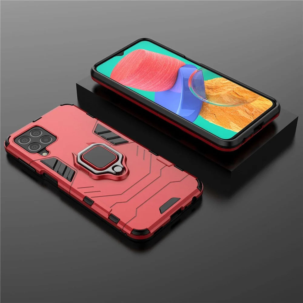For Samsung Galaxy M33 5G (India Version) Ring Holder Kickstand Protective Case Soft TPU + Hard PC Hybrid Phone Cover - Red - 5