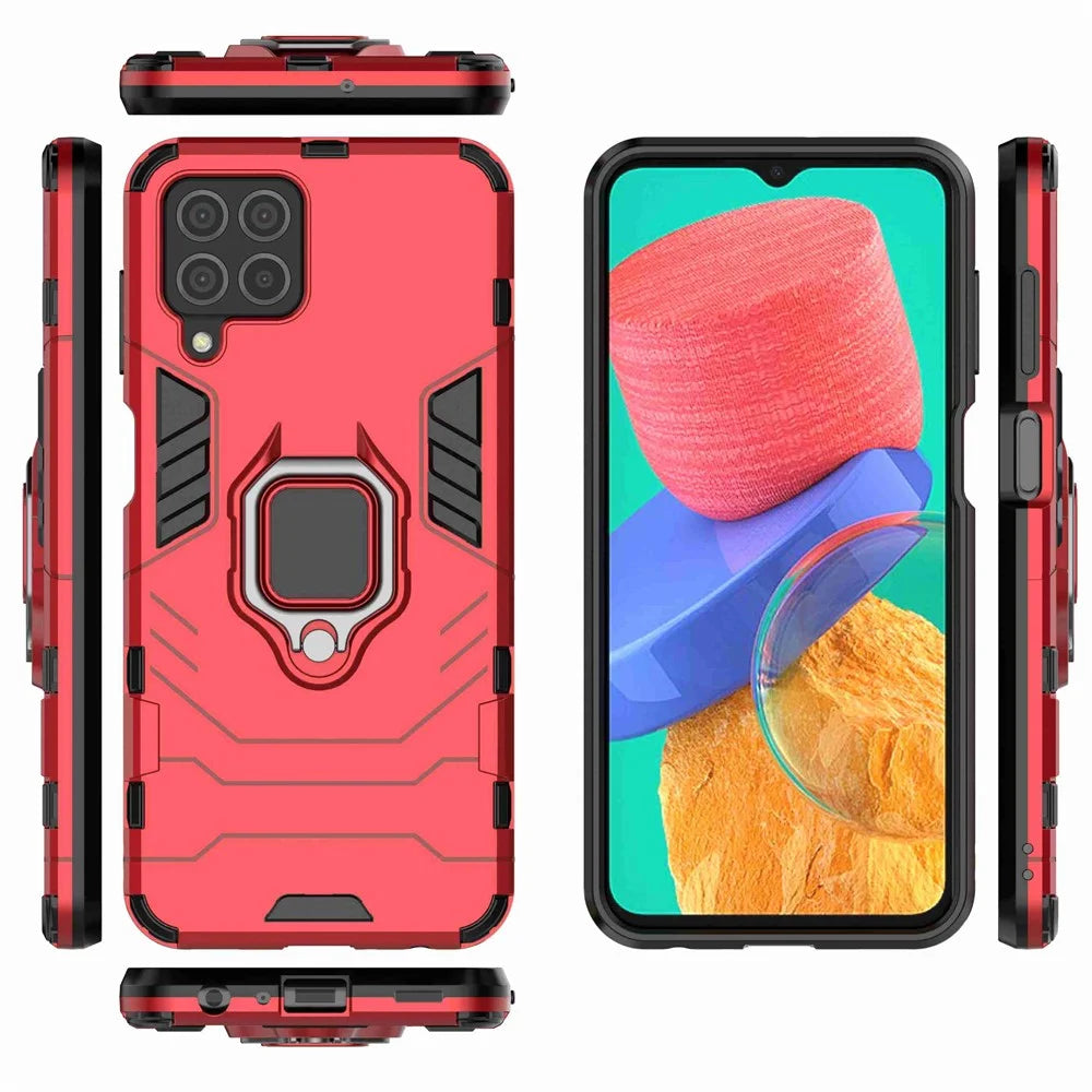 For Samsung Galaxy M33 5G (India Version) Ring Holder Kickstand Protective Case Soft TPU + Hard PC Hybrid Phone Cover - Red - 6