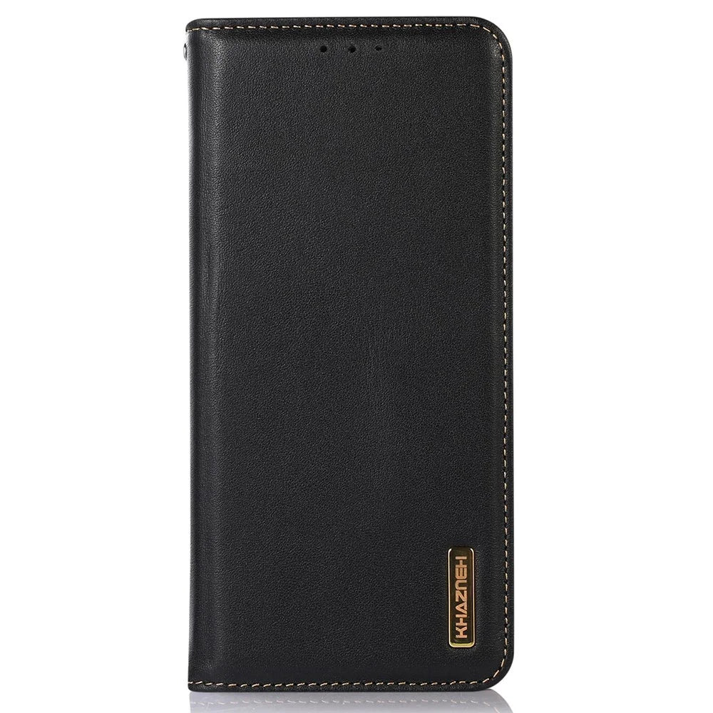 KHAZNEH Anti-Scratch Phone Case for Samsung Galaxy A53 5G Genuine Cowhide Textured Leather Case Shockproof Folio Flip Cover Magnetic Closure Stand Case with Wallet - Black - 7
