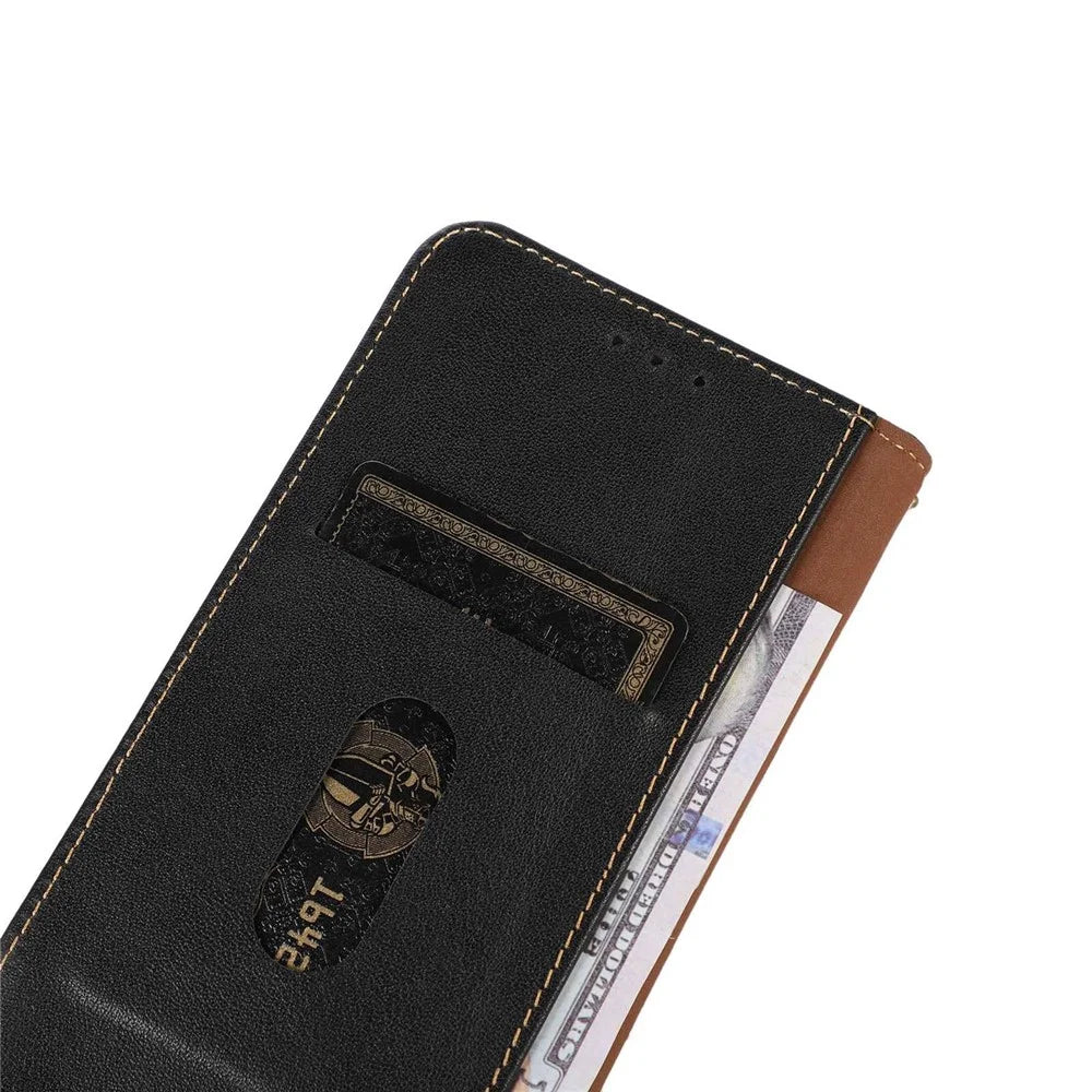 KHAZNEH Shockproof Phone Case for Samsung Galaxy A33 5G Genuine Cowhide Textured Leather Case Protective Folio Flip Cover Magnetic Closure Stand Case with Wallet - Black - 5