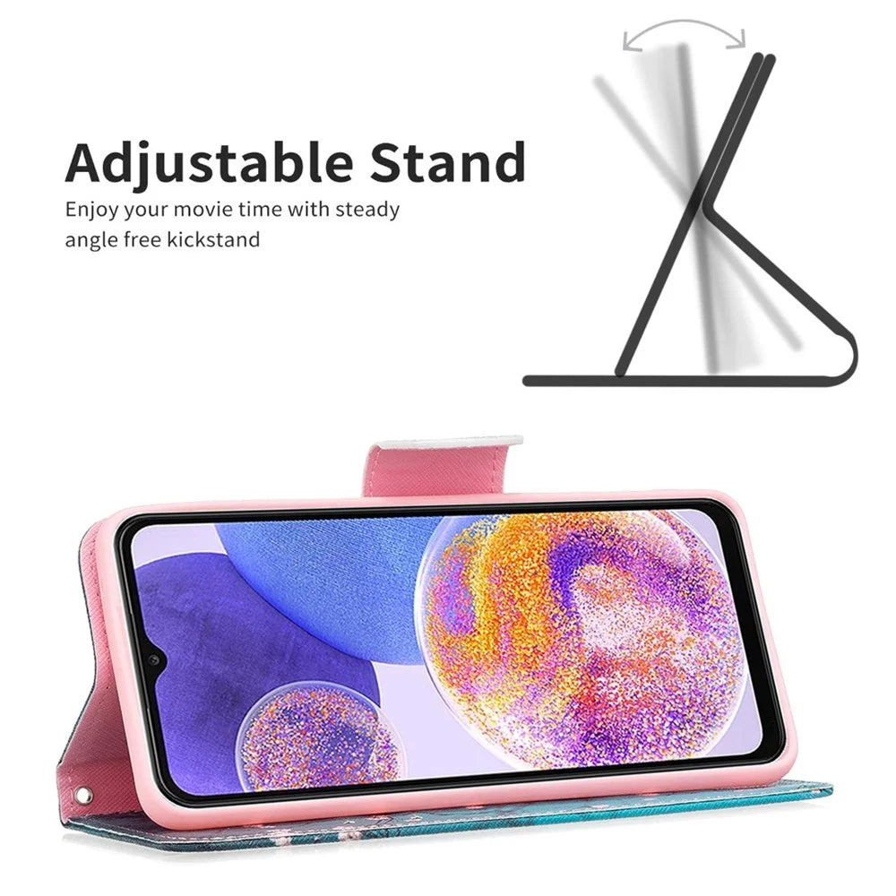 For Samsung Galaxy M23 / F23 5G Phone Case Pattern Printing PU Leather Wallet Stand Cover - Plum Blossom - 2