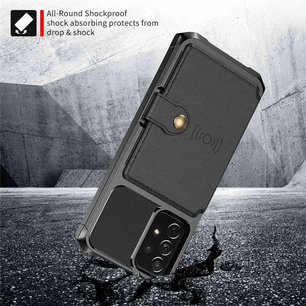 ZM03 Mobile Phone Case for Samsung Galaxy A73 5G TPU + PU Leather Wallet Kickstand Function Phone Shell with Magnetic Metal Sheet - Black - 4