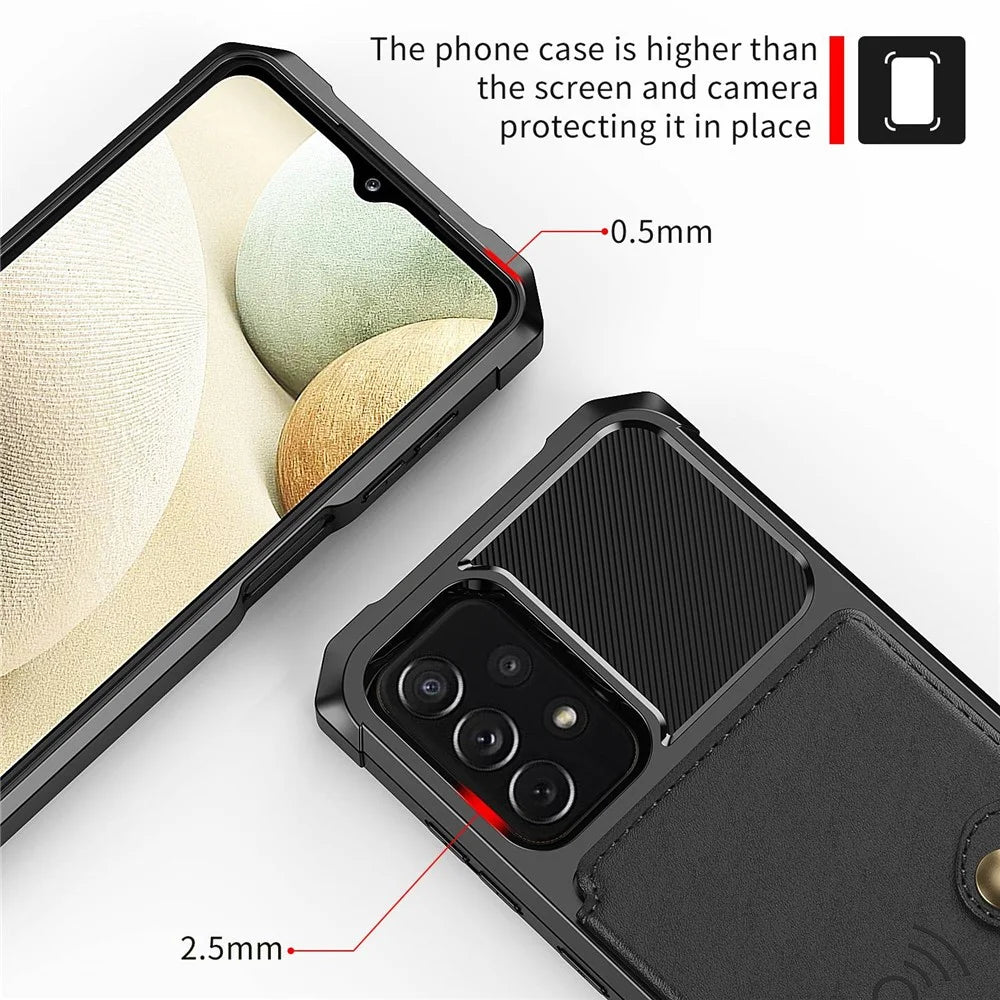 For Samsung Galaxy A13 5G / A04s 4G (164.7mm) / M32 5G / A32 5G Phone Cases with Card Holder Shockproof PU Leather Back Cover - Black - 6