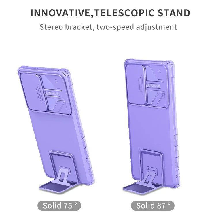 For Samsung Galaxy S22 Ultra 5G Adjustable Vertical Kickstand Phone Case Camera Slider Protection Hybrid PC + TPU Cover - Purple - 2