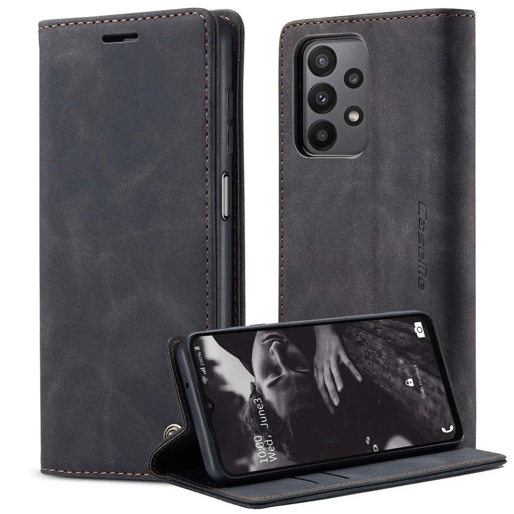 CASEME 013 Series For Samsung Galaxy A23 5G (Global Version) / 4G Phone Case Bag Auto-absorbed PU Leather Wallet Foldable Stand Phone Cover - Black - 1