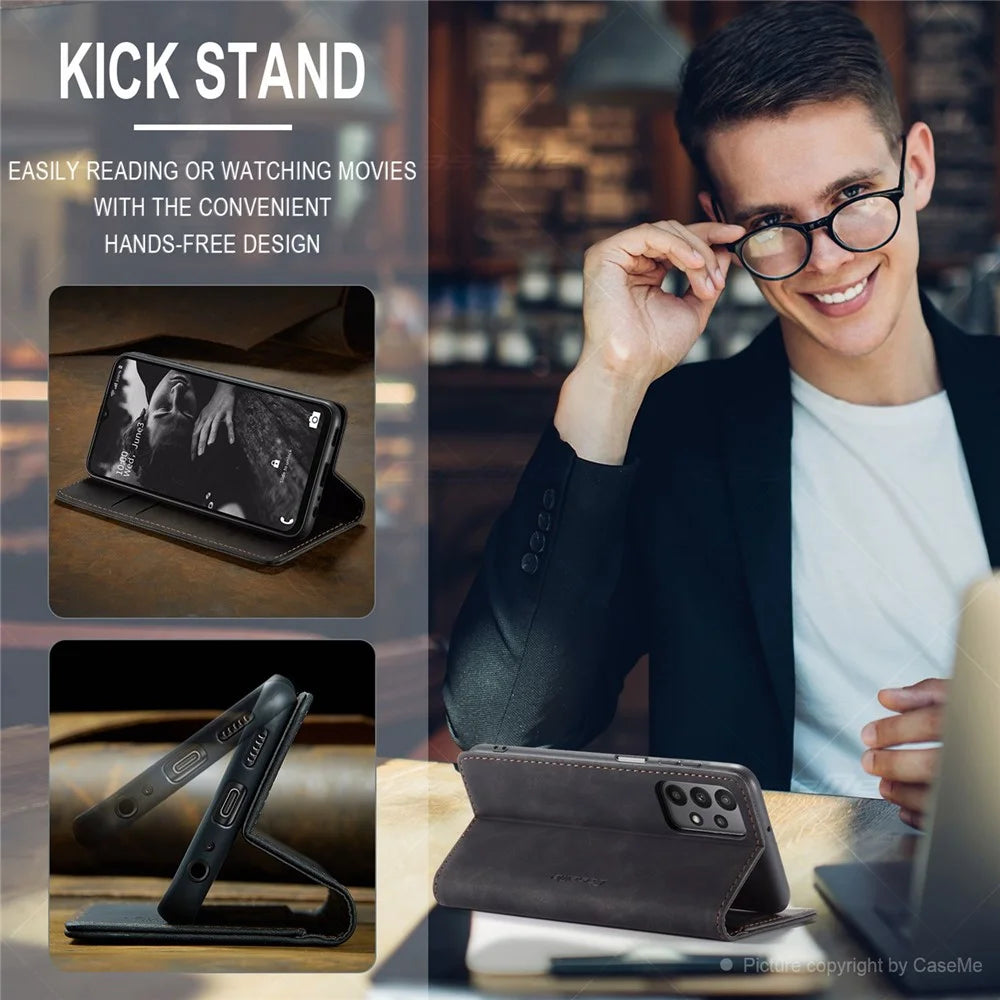 CASEME 013 Series For Samsung Galaxy A23 5G (Global Version) / 4G Phone Case Bag Auto-absorbed PU Leather Wallet Foldable Stand Phone Cover - Black - 6
